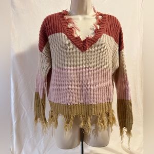 🌟 - Love Tree Fringe Striped Sweater Color Block🌟